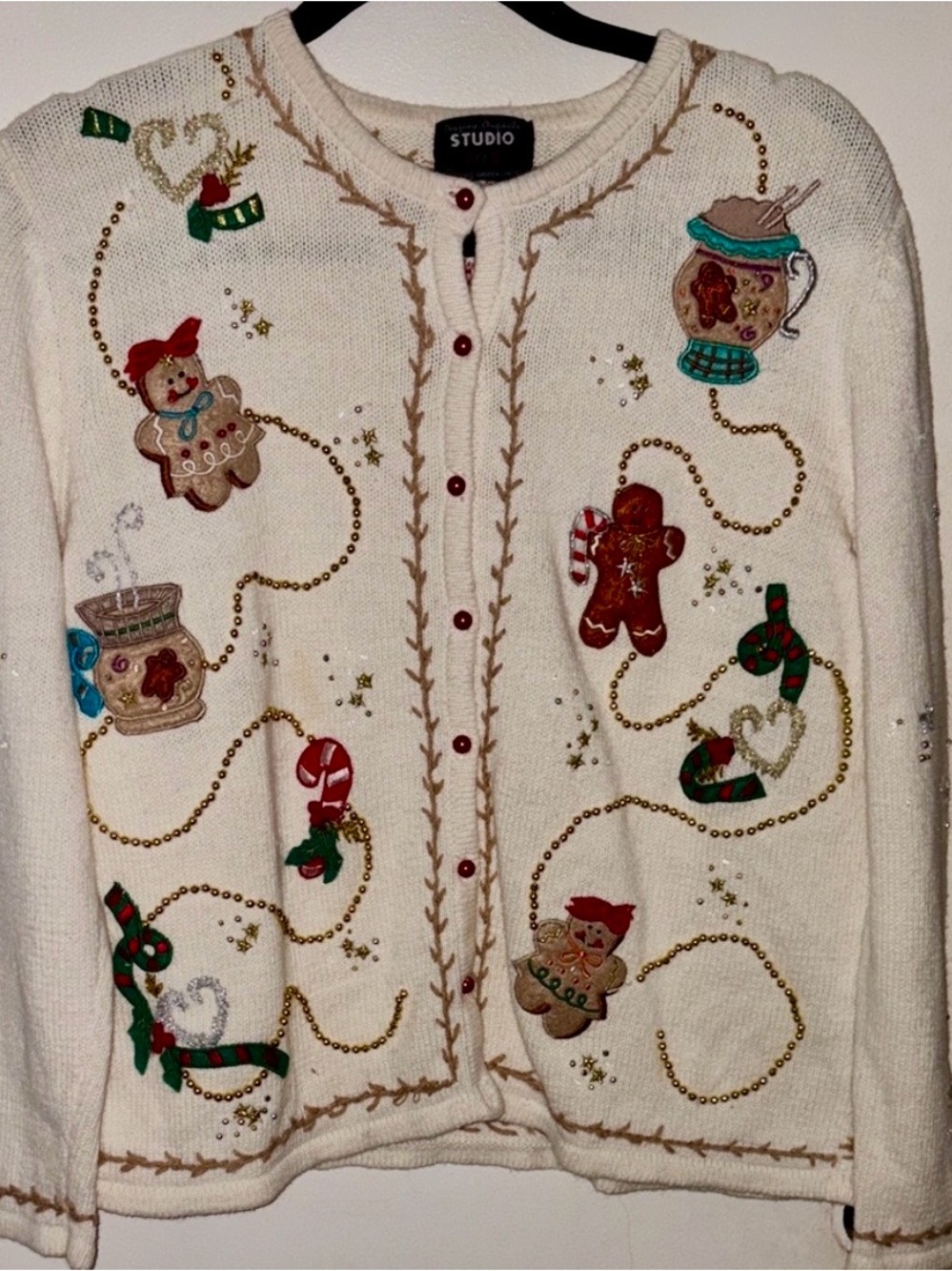 Vintage Studio Joy Gingerbread Christmas
Cardigan Beaded Sequin Holiday Sweater